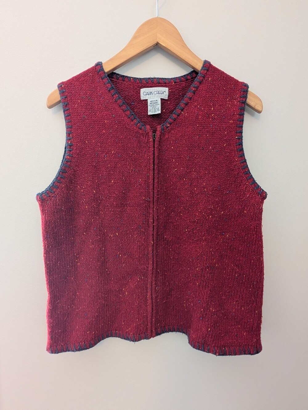 Vintage Cabin Creek Marled Zip Sweater Vest M Burgundy Grannycore Y2K 90s